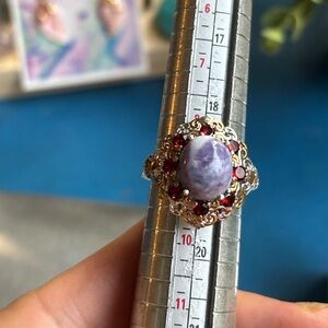 RARE Tiffany Stone Ring 925Silver 14k YG Filigree Mozambique Garnet Halo 9 D’Joy